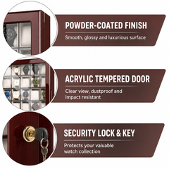 30-Slot Watch Box US Mahogany Wood Glass Door