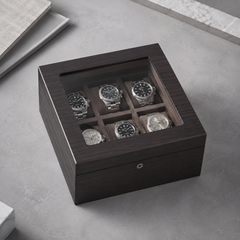 6-Slot Watch Box US Dark Wood Glass Lid