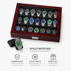 21-Slot Watch Box US Mahogany Wood Glass Lid