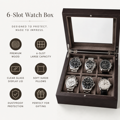 6-Slot Watch Box US Dark Wood Glass Lid
