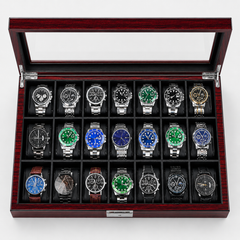 21-Slot Watch Box US Mahogany Wood Glass Lid