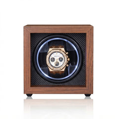 1-Slot Automatic Watch Winder, Walnut Wood, Open-Face Frame with Flexible Pillow