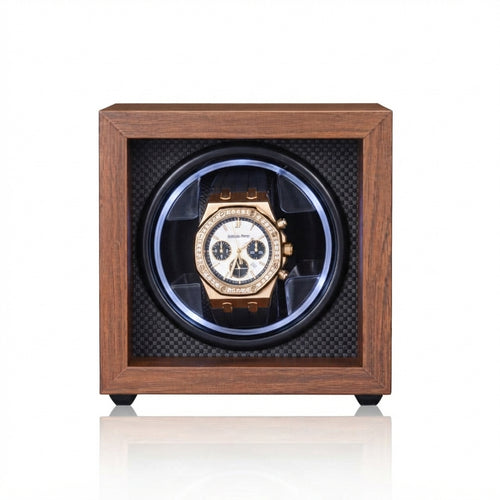 1-Slot Automatic Watch Winder, Walnut Wood, Open-Face Frame with Flexible Pillow