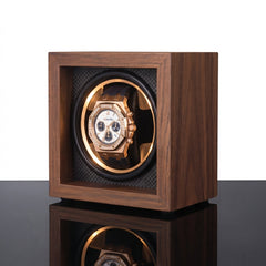 1-Slot Automatic Watch Winder, Walnut Wood, Open-Face Frame with Flexible Pillow