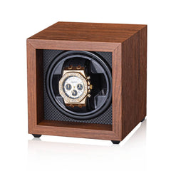 1-Slot Automatic Watch Winder, Walnut Wood, Open-Face Frame with Flexible Pillow