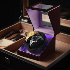 2-Slot Automatic Watch Winder Watch Box US Mahogany Wood Glass Lid