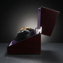 2-Slot Automatic Watch Winder Watch Box US Mahogany Wood Glass Lid
