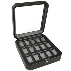 15-Piece Watch Box – Black Vegan Leather 15-Compartment Storage Case