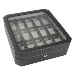 15-Piece Watch Box – Black Vegan Leather 15-Compartment Storage Case