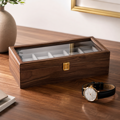 Premium Solid Black Walnut Watch Box – Luxury Glass Display Case with Velvet Lining
