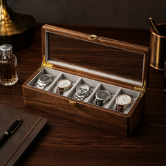 Premium Solid Black Walnut Watch Box – Luxury Glass Display Case with Velvet Lining