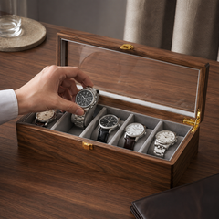 Premium Solid Black Walnut Watch Box – Luxury Glass Display Case with Velvet Lining