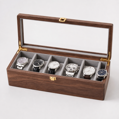 Premium Solid Black Walnut Watch Box – Luxury Glass Display Case with Velvet Lining