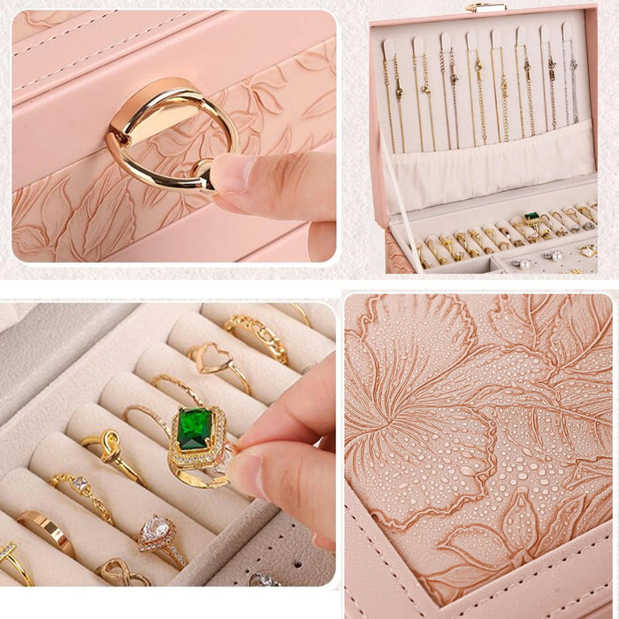 Watch Box/Case US Pink Floral Multi-Tier Jewelry Organizer