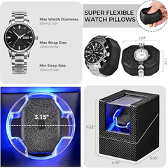 1-Slot Automatic Watch Winder Watch Box US Carbon Fiber Glass Lid