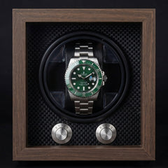 1-Slot Automatic Watch Winder, Walnut Wood, Carbon Fiber Back with Adjustable Pillow