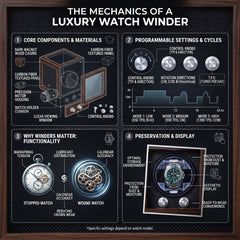 1-Slot Automatic Watch Winder, Walnut Wood, Carbon Fiber Back with Adjustable Pillow