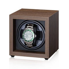 1-Slot Automatic Watch Winder, Walnut Wood, Carbon Fiber Back with Adjustable Pillow