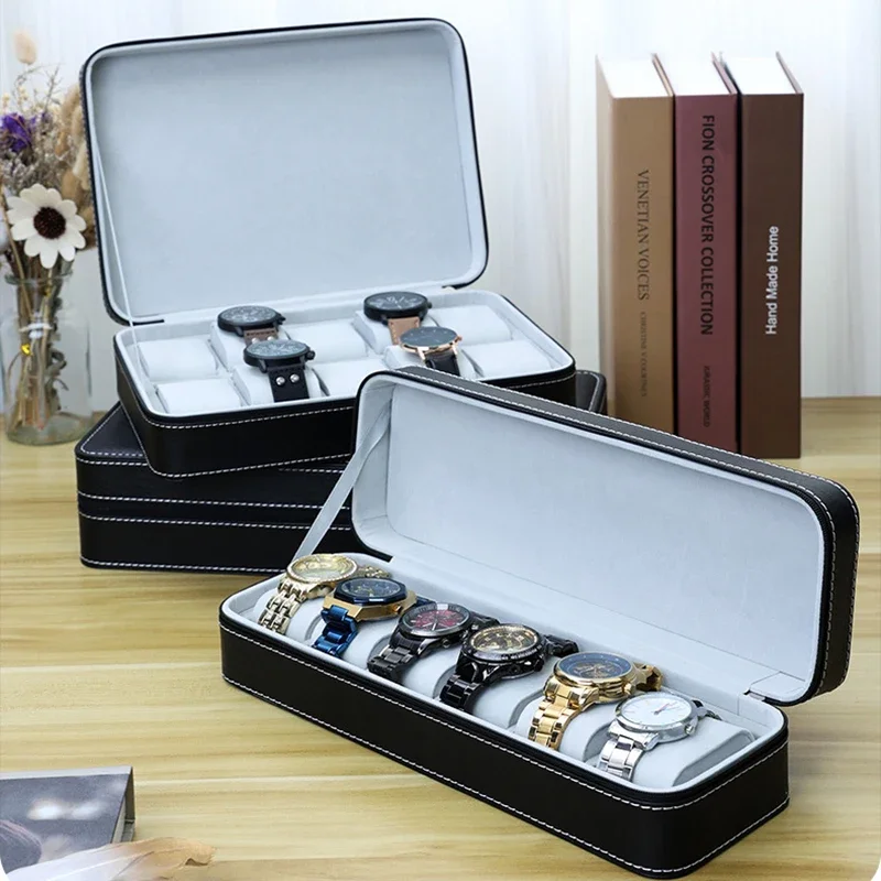 Premium Portable Travel Watch Box - PU Leather Zipper Storage Case for Business Trips