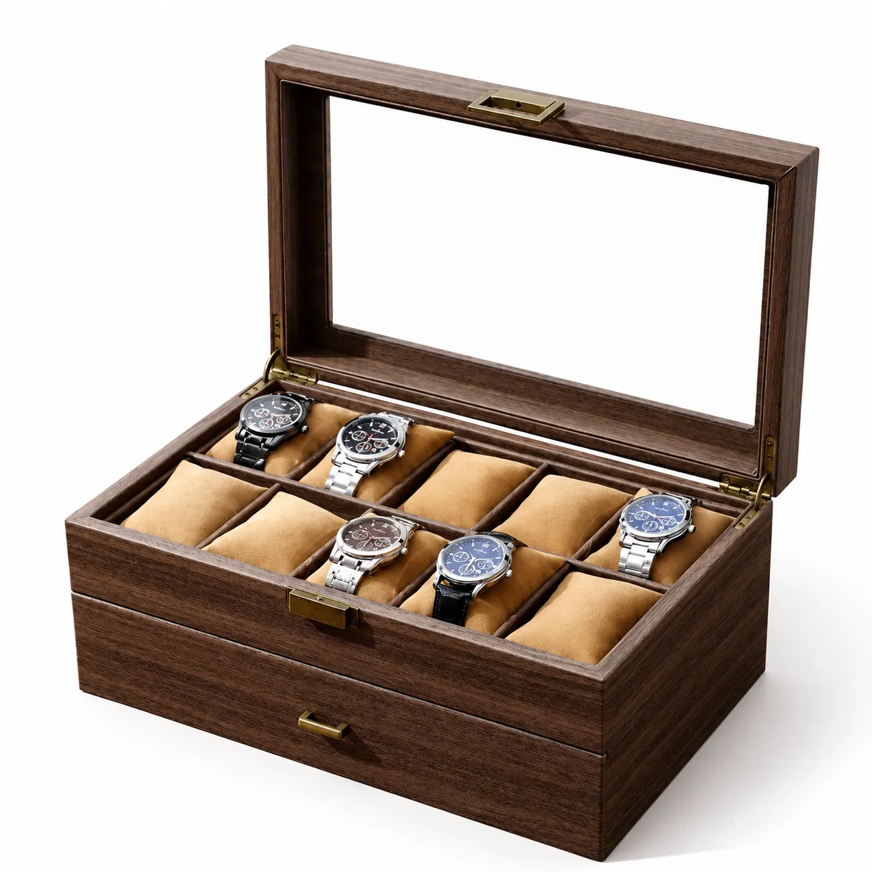 Luxurious Vintage Double-Layer Watch Box Display Case - 20 Slots Glass Top Organizer