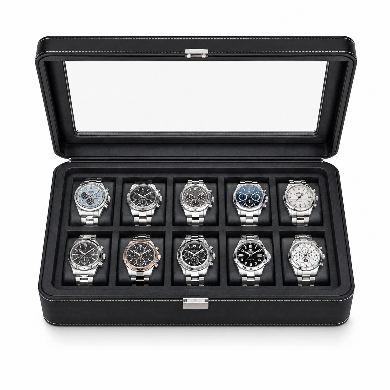 Premium 12 Slot Leather Watch Box - Luxury Display Case with Microsuede Liner