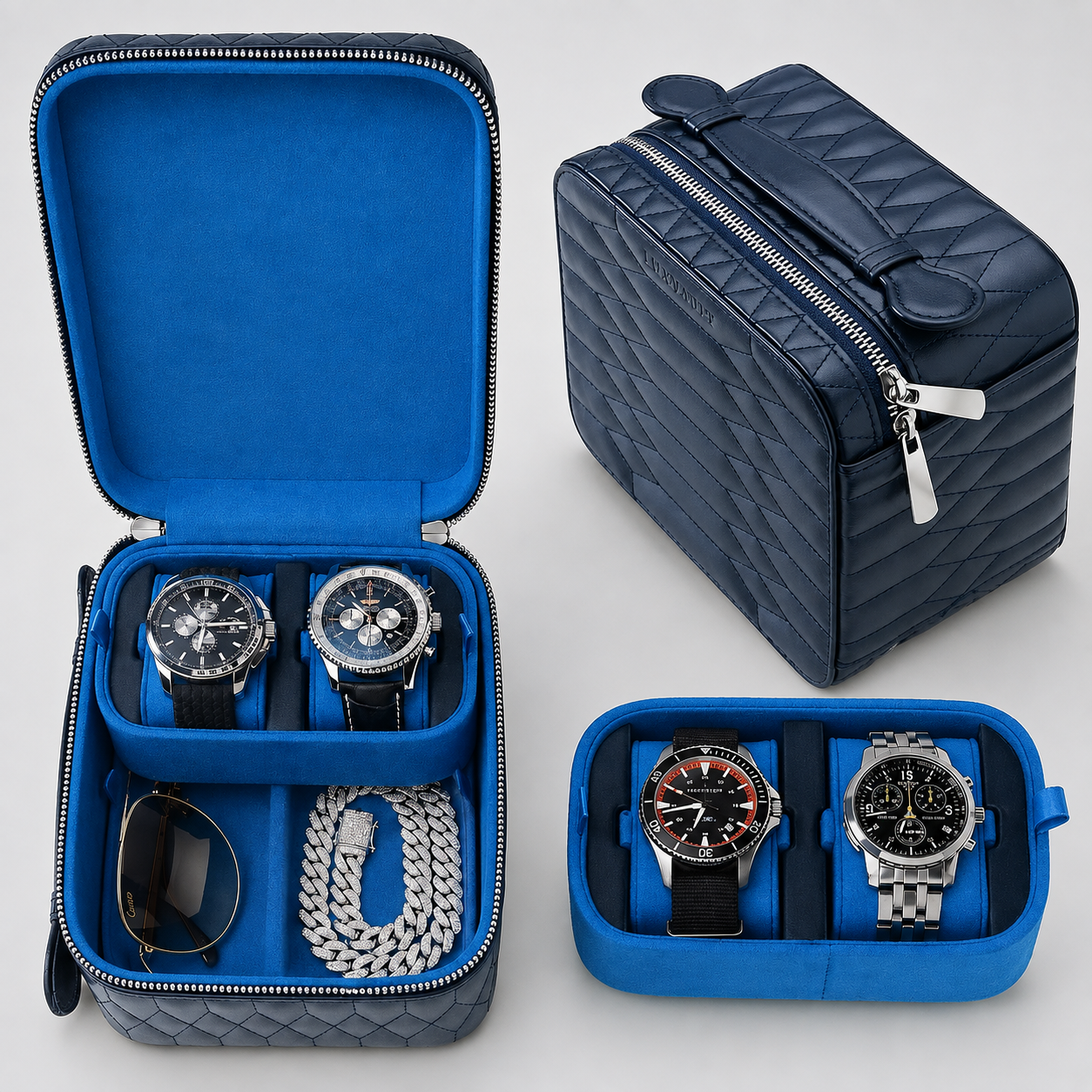 Premium Luxury Travel Watch Case - 4 Slot Leather Organizer with Ultra-Suede Lining
